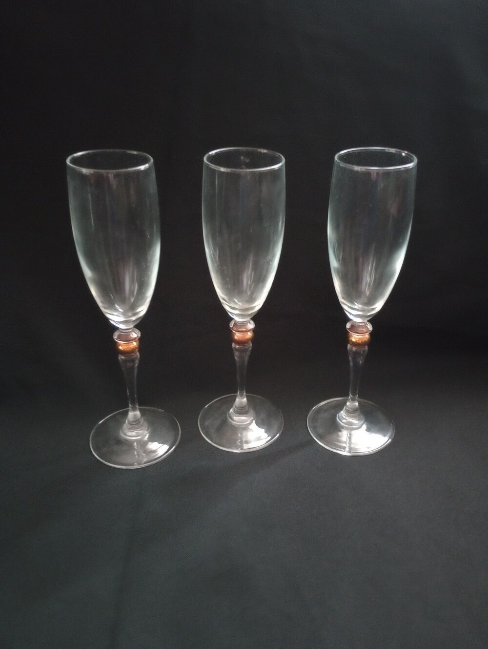 Cristal D'Arques Durand Cortina Gold Wafer 6 OZ Champagne Flutes- Set of 3